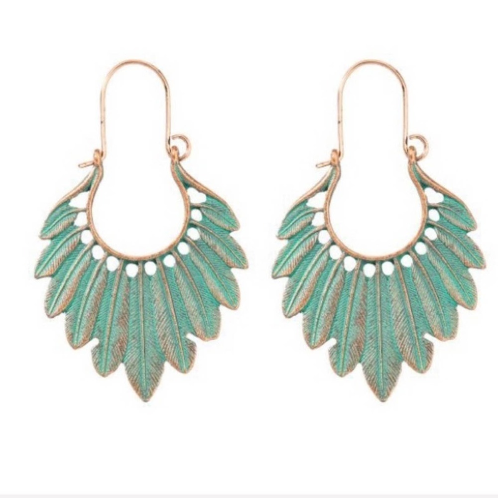 Boho Festival Turquoise Feather Earrings B0040 - Picture 10 of 13